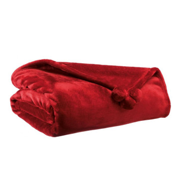 Red velvet blanket plaid with pompons 130x170cm - vivaraise - nardini forniture