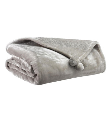 Gray velvet blanket plaid with pompons 130x170cm - vivaraise - nardini forniture