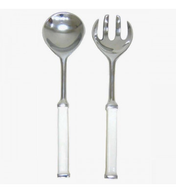 White and silver salad servers