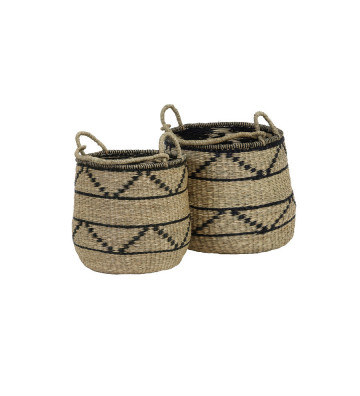 Basket with handles in black and natural raffia / 2 sizes - light and living - nardini forniture