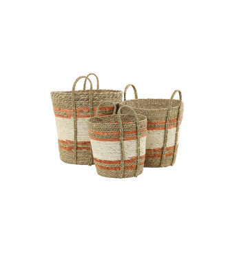 Natural and orange raffia basket with handles / 3 dimensions - light and living - nardini forniture