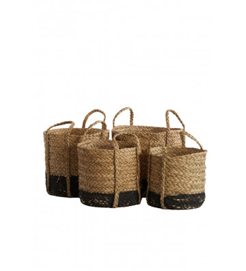 Baskets with handles in natural and black raffia / 4 sizes