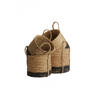 Baskets with handles in natural and black raffia / 4 sizes - light and living - nardini forniture