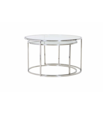 Round coffe table in silver metal and glass / 2 sizes