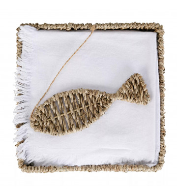 Raffia napkin holder with fish 20x20cm - cote table - nardini forniture