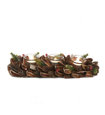 Candle holder with pine cones and leaves 35cm
