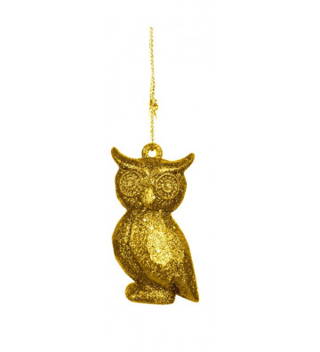 Owl Christmas bauble in gold glitter