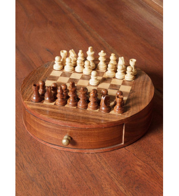 Gioco di scacchi in scatola di legno rotonda 18cm - chehoma - nardini forniture