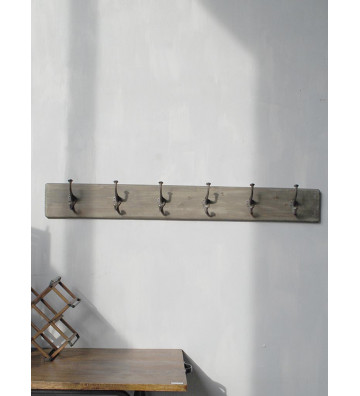Wooden hanger with 6 metal hooks 139cm