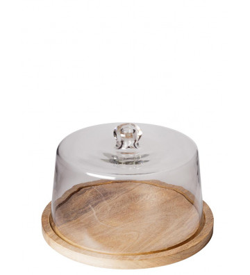 Vassoio tondo in legno con campana in vetro 30cm - chehoma - nardini forniture