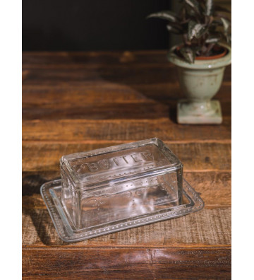 Butter dish in decorated transparent glass "BUTTER" - chehoma - nardini forniture
