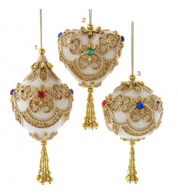 Gold decorated Christmas balls with stones / 3 shapes - nardini forniture