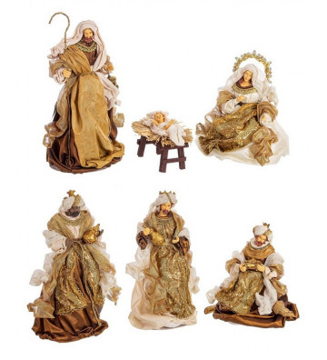 Golden crib with 6 figures in fabric and resin