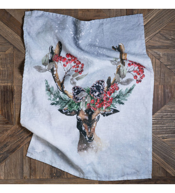 Linen tea towel with Christmas deer 50x68cm - nardini forniture