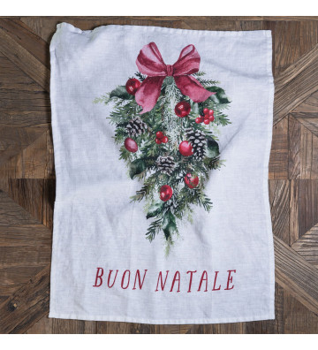 Linen tea towel with "Merry Christmas" 50x68cm - nardini forniture