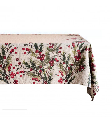 Linen tablecloth with Christmas berries 160x320cm - nardini forniture
