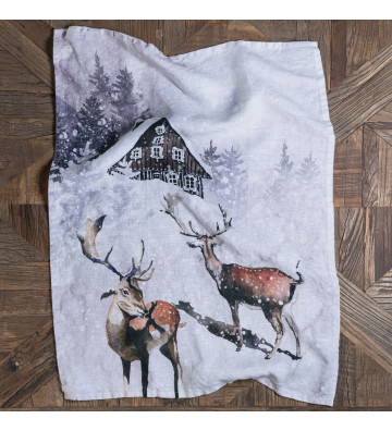 Linen cloth with deer on the snow 50x68cm - nardini forniture