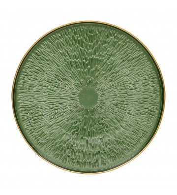 Circular cake stand in gold and green metal Ø28cm