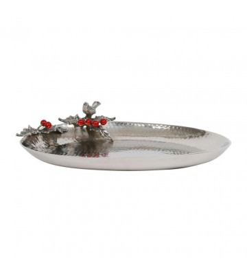 Vassoio argento con uccellini e bacche rosse - cote table - nardini forniture