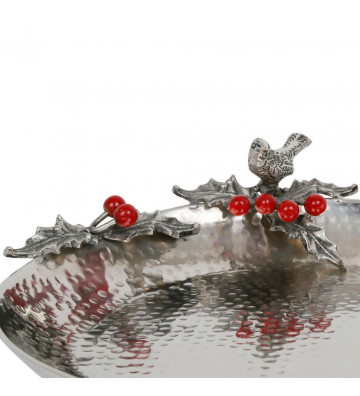 Silver tray with birds and red berries - cote table - nardini supplies