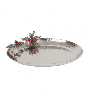 Silver tray with birds and red berries - cote table - nardini supplies