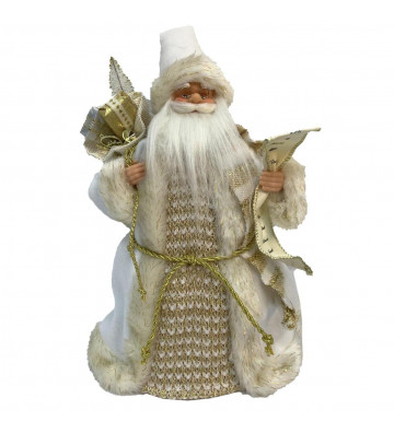 Statuette Santa Claus with gifts white and gold H30cm