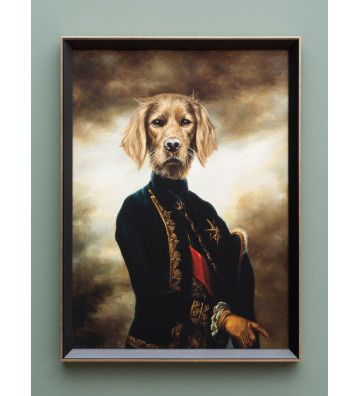 Painting with aristocratic dog and frame 74x54cm