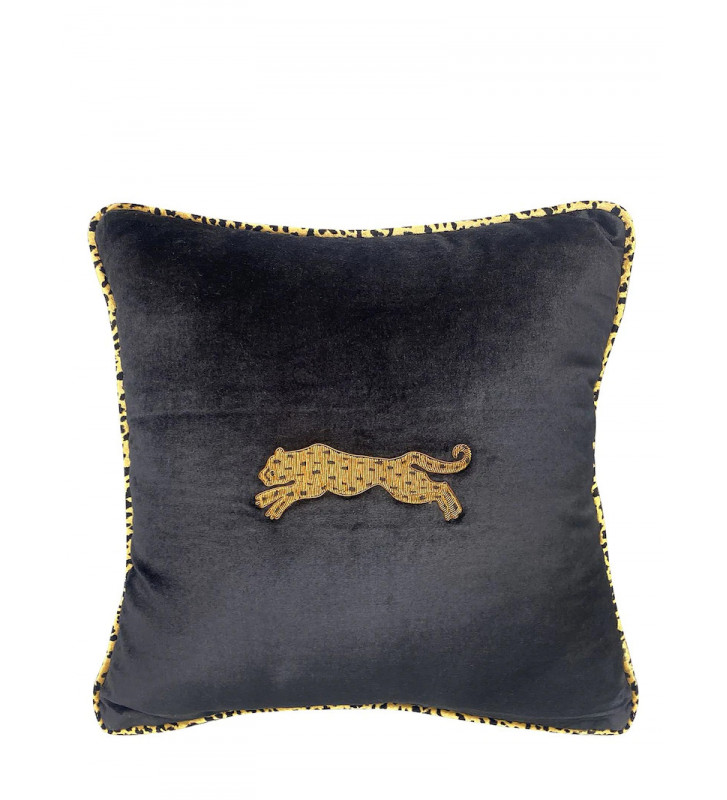 Velvet cushion cover with embroidered tiger - Les Ottomans - nardini supplies