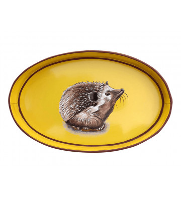 Yellow metal oval tray with hedgehog - les ottomans - nardini supplies