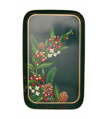 Rectangular green metal Christmas tray 32x17cm - les ottomans - nardini supplies