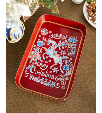 Rectangular Christmas tray in red metal 32x17cm - les ottomans - nardini supplies