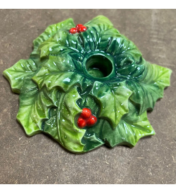 Hand painted ceramic green flower candelabra