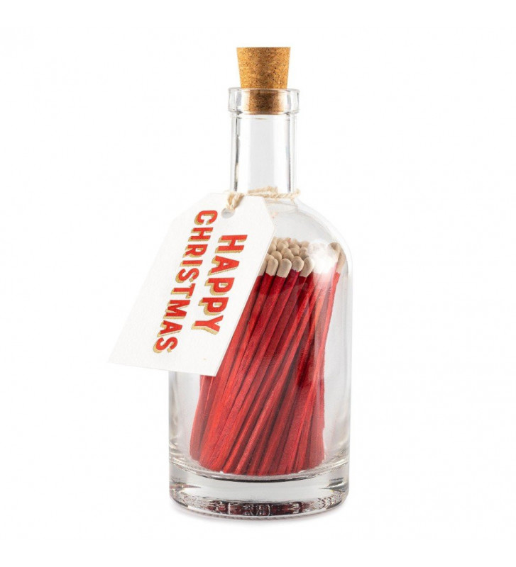 Red Christmas matches in glass bottle "Happy Christmas" - The Archivist - Nardini Forniture