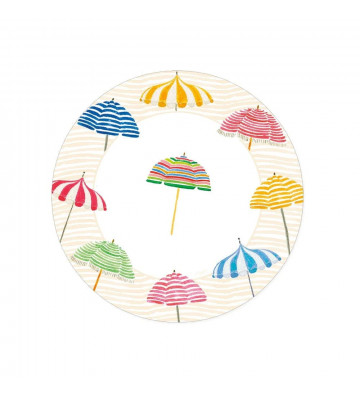 Piatto dessert in carta tondo disegno ombrelloni in spiaggia 8pz - Caspari - Nardini Forniture