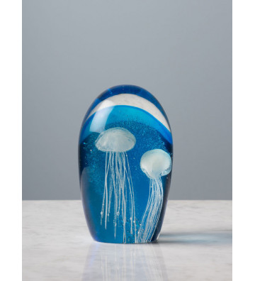 Fermacarte in vetro blu con meduse 13cm - chehoma - nardini forniture