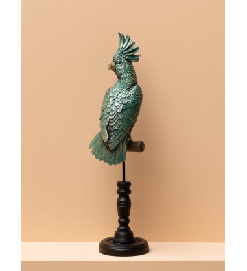 Statuetta in resina pappagallo verde su piedistallo - chehoma - nardini forniture