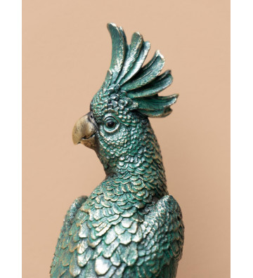 Statuetta in resina pappagallo verde su piedistallo - chehoma - nardini forniture