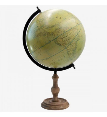 Ancient green globe on wood...