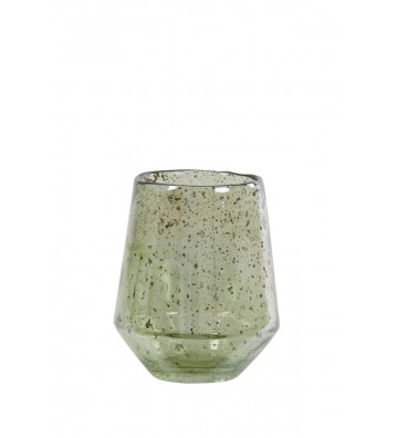 Tealight in vetro stone wash grigio-verde 12x15cm