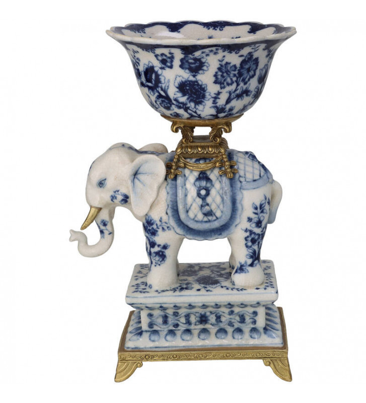 Vaso ciotola Elefante in ceramica blu e bianco h28cm - nardini forniture