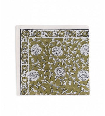 Tovagliolo in cotone stampato verde fiori block printing - nardini forniture