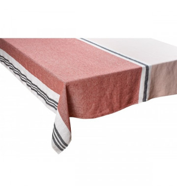 Pink, gray and white striped linen tablecloth 170x300cm