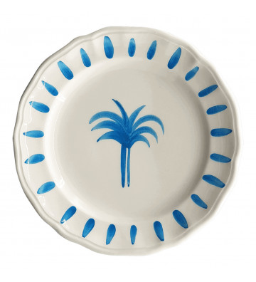 Piatto dolce dipinto a mano con tropical palm blu 21cm - les ottomans - nardini forniture