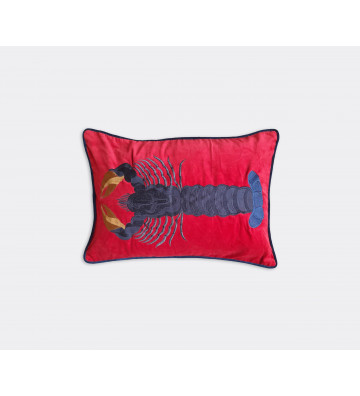 Cuscino rettangolare in velluto rosso ricamato a mano con gambero - les ottomans - nardini forniture