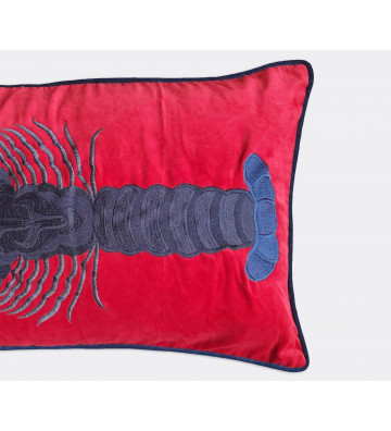Cuscino rettangolare in velluto rosso ricamato a mano con gambero - les ottomans - nardini forniture