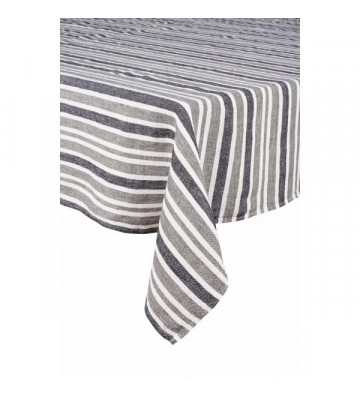 Striped linen tablecloth grey kaki and blue 170x300cm harmony. Articles