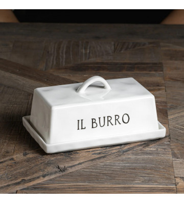 Burriera in ceramica bianca con scritta "Il Burro"
