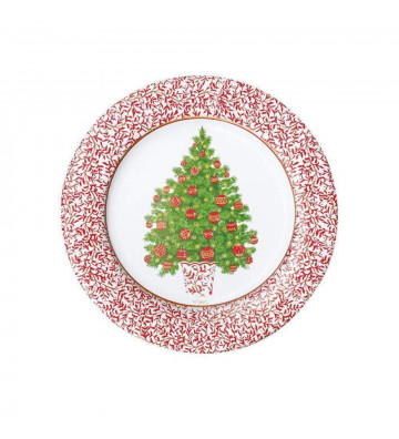 Set 8 piatti dessert in carta tondo Albero di Natale - Caspari - Nardini Forniture