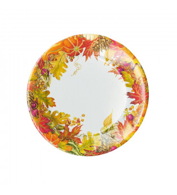 Set 8 piatti dessert in carta tondo foglie d'autunno arancioni - Caspari - Nardini Forniture