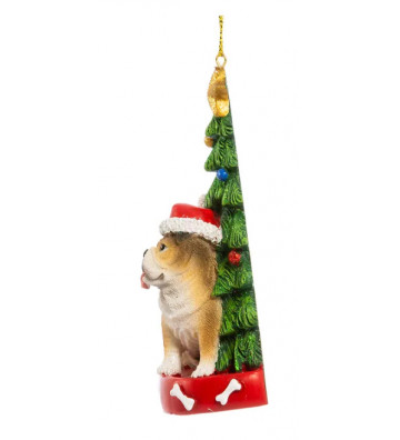 Pallina di natale con bulldog e albero di natale 11 cm